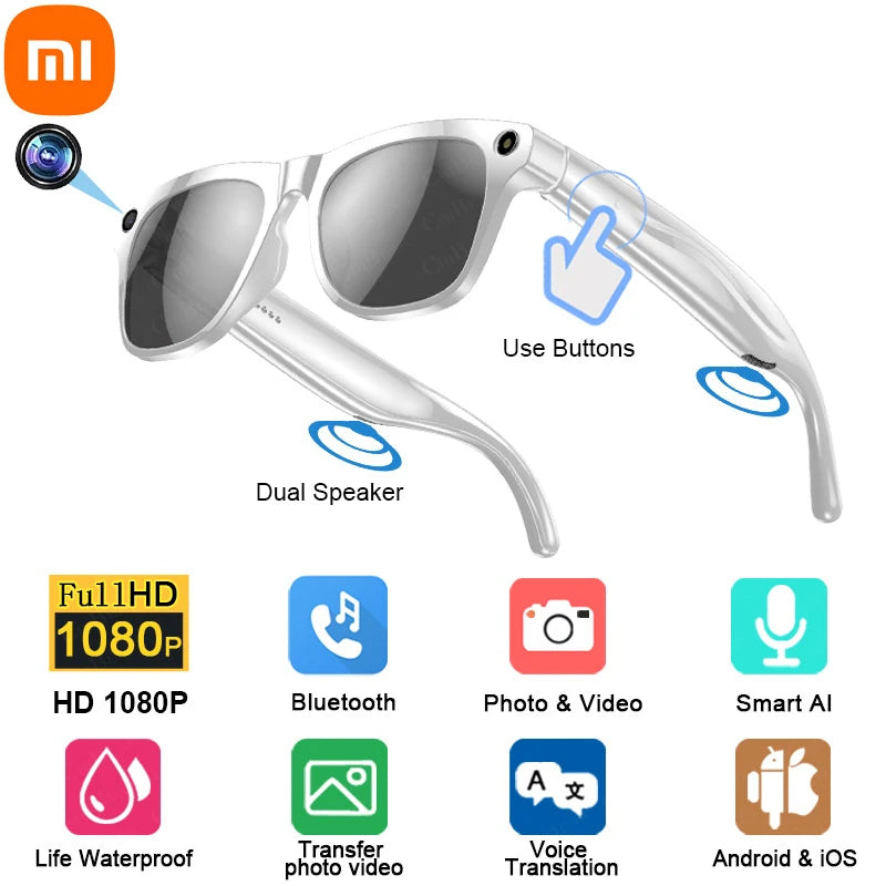 Xiaomi 1080P HD AI Smart Glasses GPT 100MP Camera Bluetooth Call DVR Video 260Mah Battery Voice Assistant Control Smart Glasses