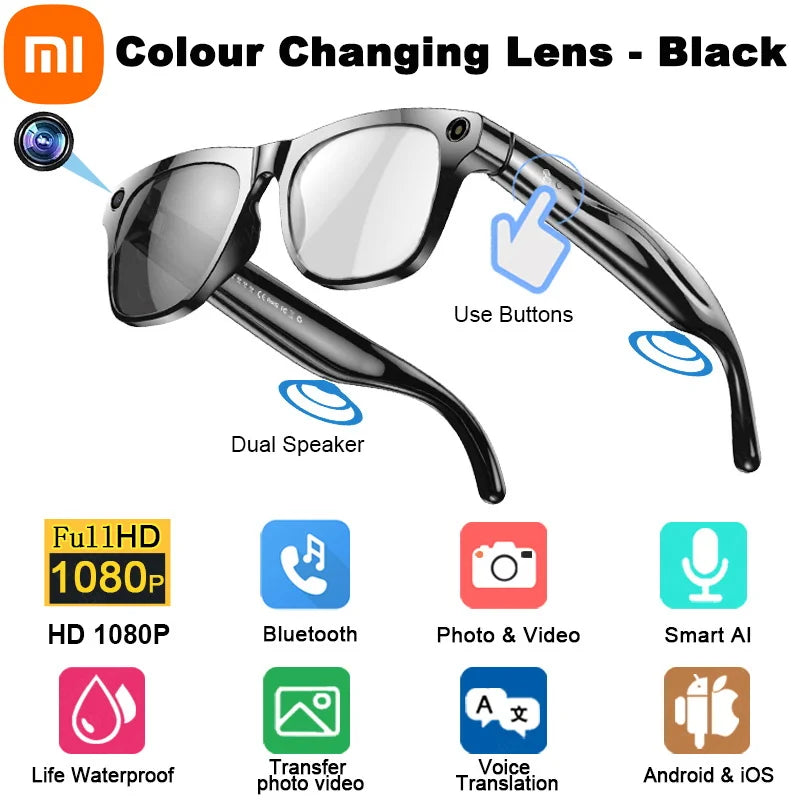 Xiaomi 1080P HD AI Smart Glasses GPT 100MP Camera Bluetooth Call DVR Video 260Mah Battery Voice Assistant Control Smart Glasses