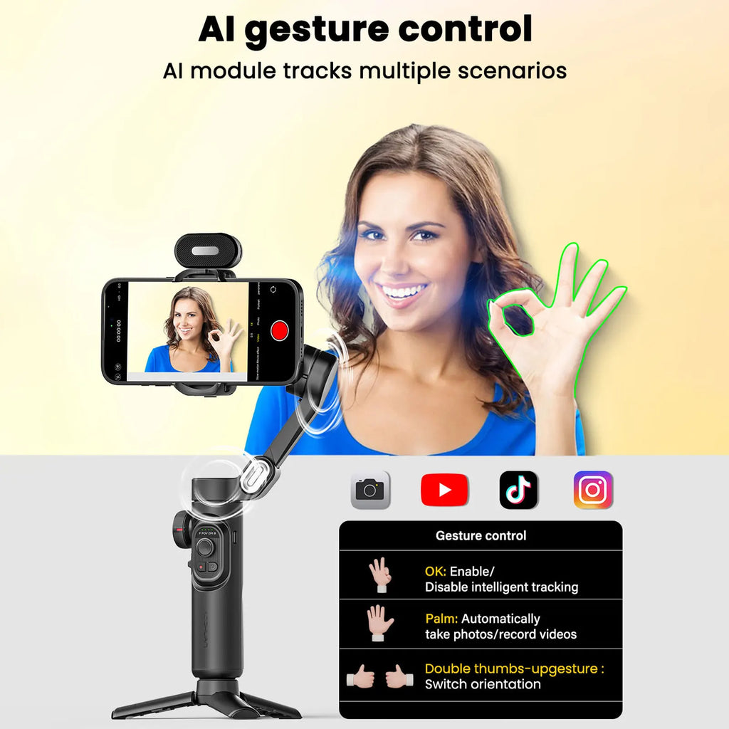 Smart XE AI Version Gimbal Stabilizer for Smartphone,No APP AI Tracking Gesture Control Gimbal with Tiktok Youtube