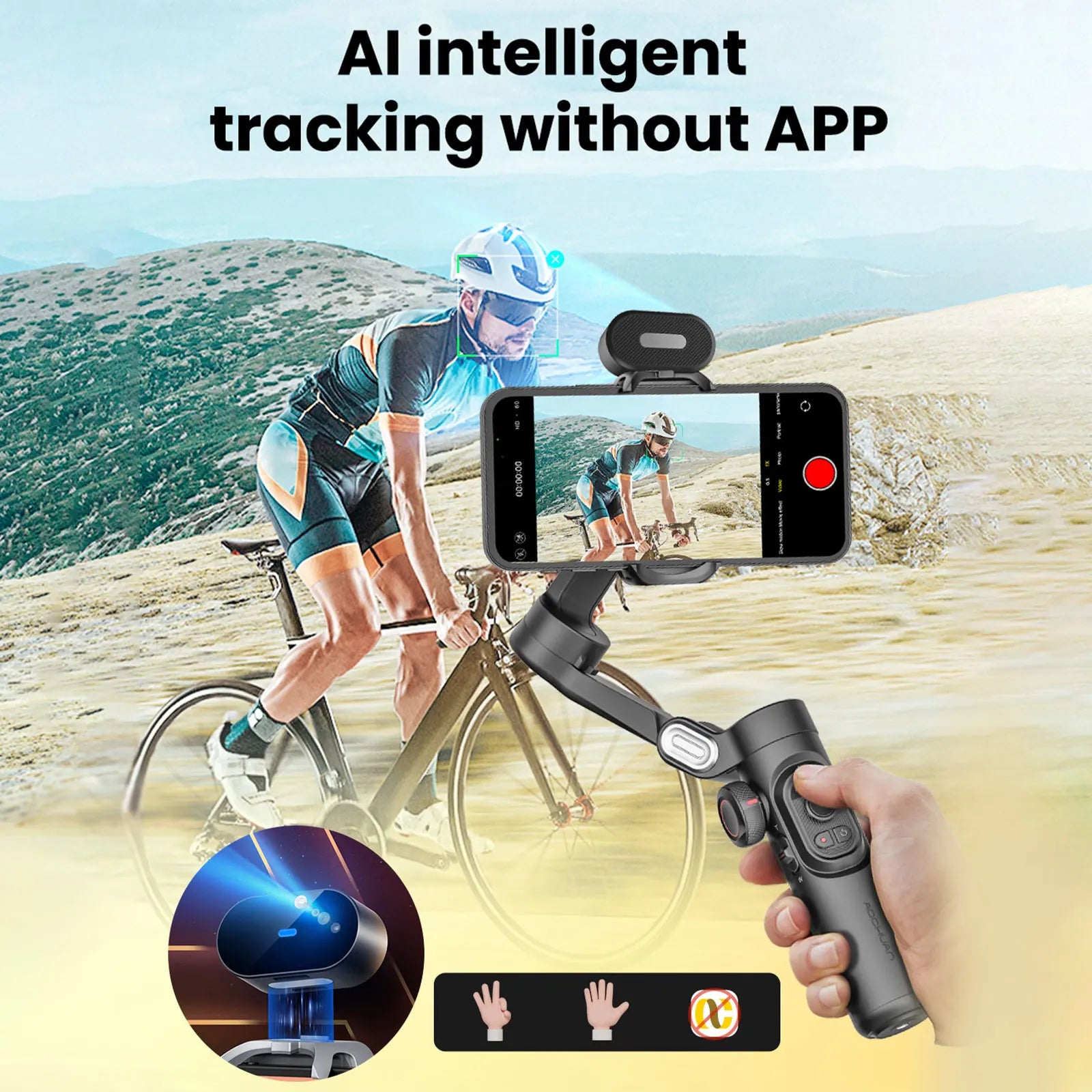 Smart XE AI Version Gimbal Stabilizer for Smartphone,No APP AI Tracking Gesture Control Gimbal with Tiktok Youtube