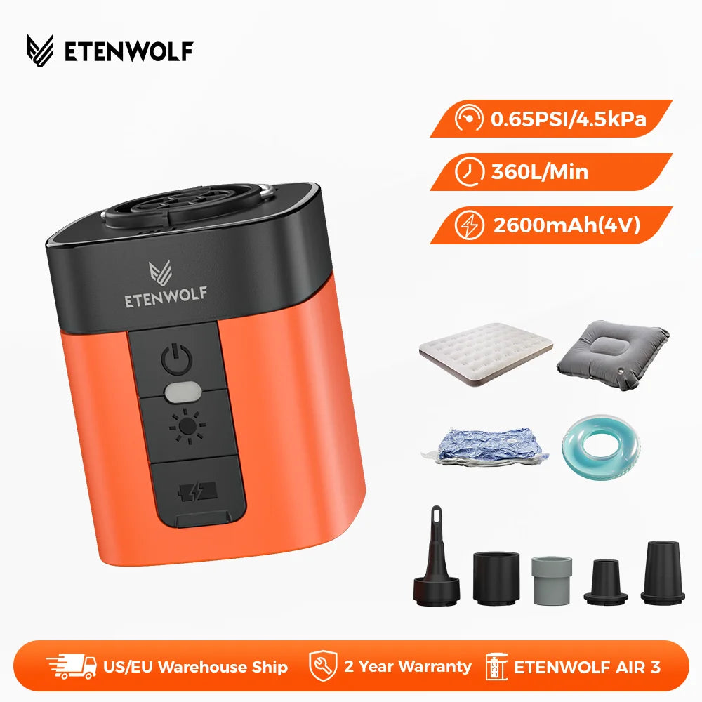 AIR 3 Electric Air Pump 2600Mah Battery & Light Portable Camping Pump for Air Mattress Sleeping Pads Pool Floats